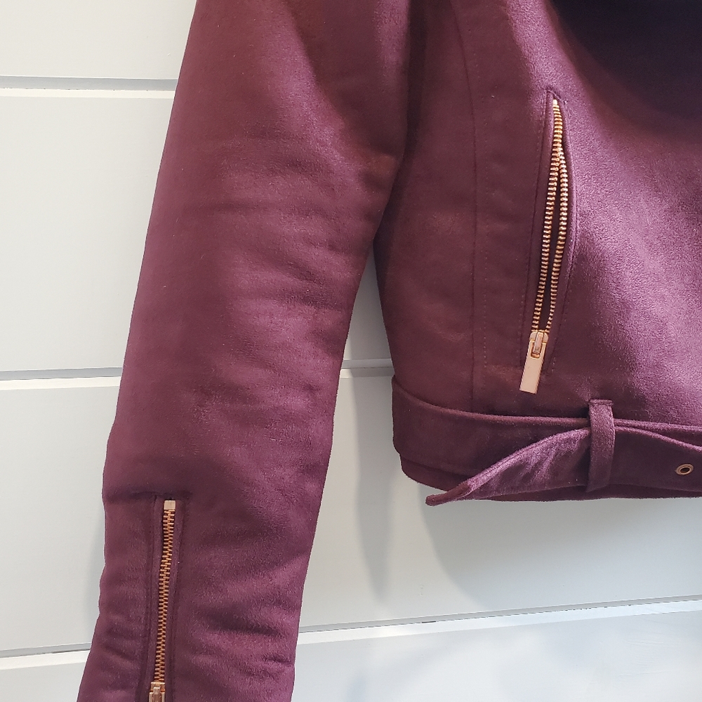 Lauren Conrad | Burgundy Faux Suede Moto Jacket - Picture 3 of 9